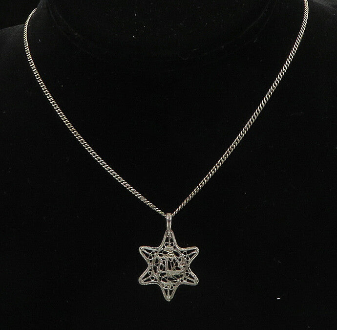 ISRAEL 925 Sterling Silver Vintage Antique Filigree Zion Chain Necklace NE3368