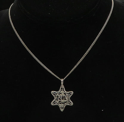 ISRAEL 925 Sterling Silver Vintage Antique Filigree Zion Chain Necklace NE3368