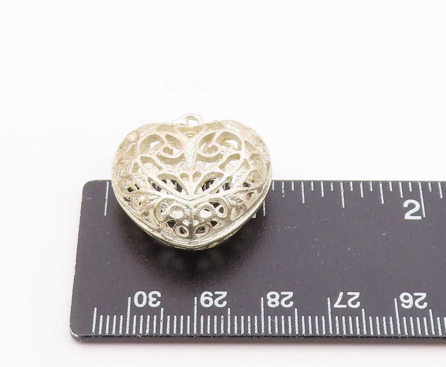 925 Sterling Silver  Vintage Shiny Floral Vine Love Heart Pendant  PT15222