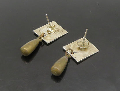 925 Sterling Silver Vintage Patterned Square 2 Tone Dangle Earrings EG11441