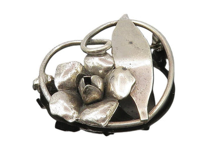 925 Sterling Silver  Vintage Dark Tone Sculpted Flower Heart Brooch Pin BP4238
