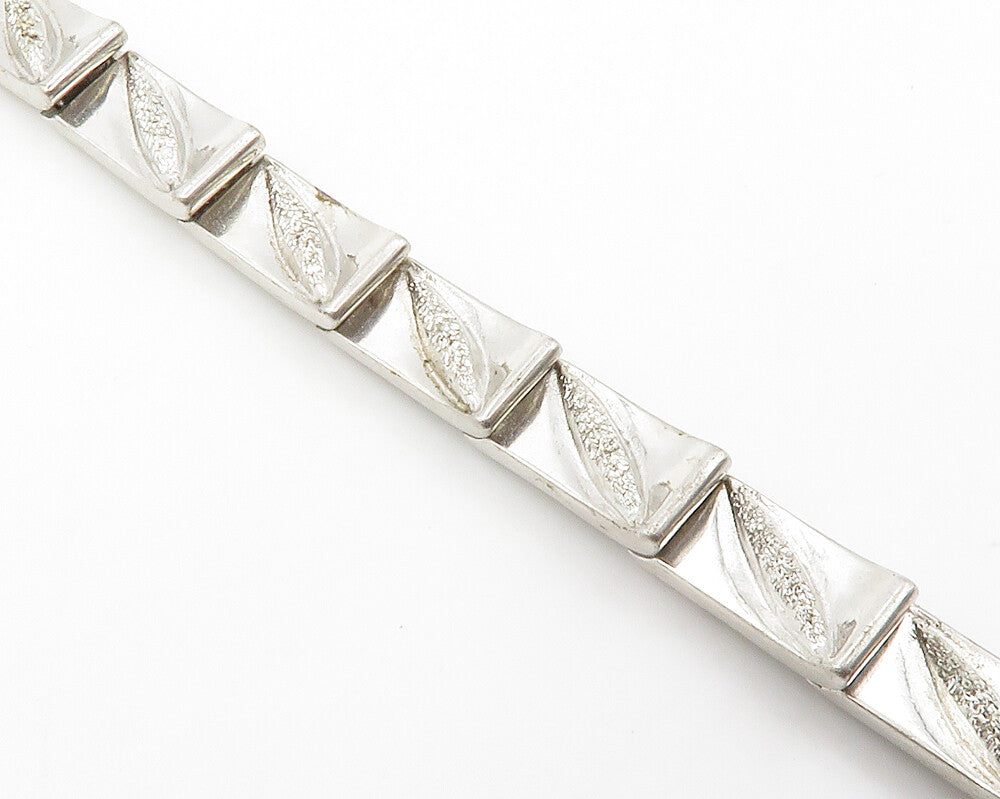 925 Sterling Silver Vintage Shiny Textured Detail Chain Bracelet BT5423