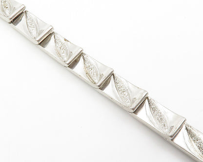 925 Sterling Silver Vintage Shiny Textured Detail Chain Bracelet BT5423