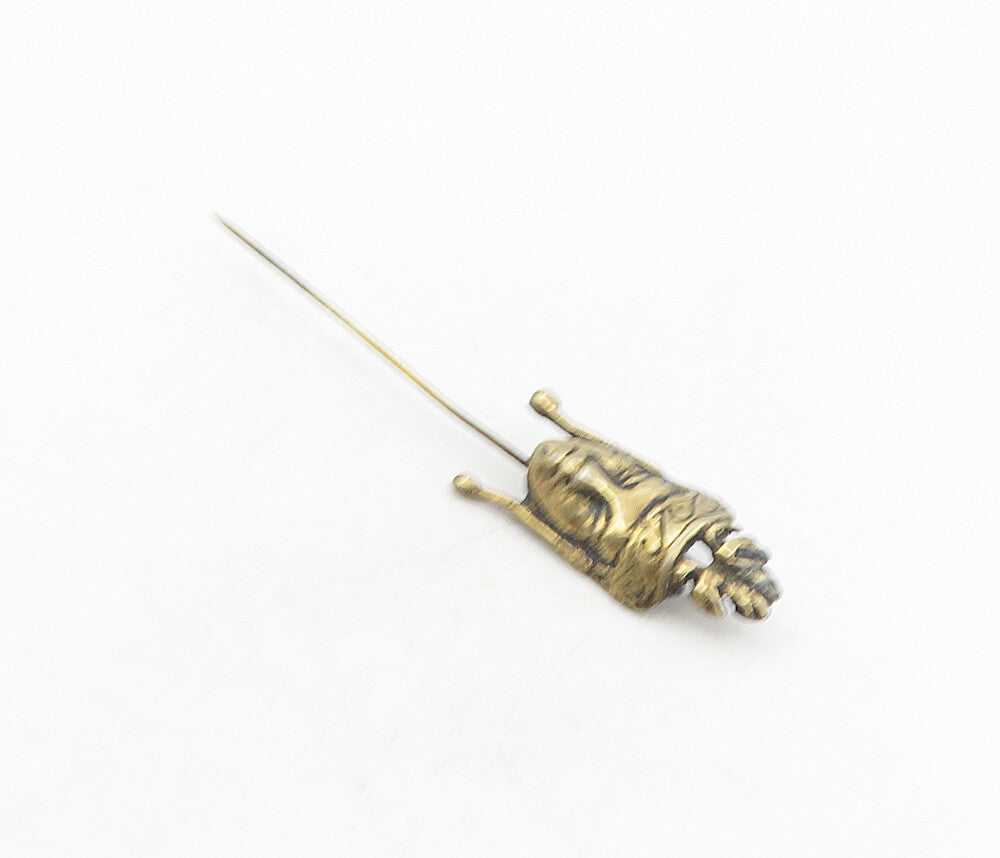 925 Sterling Silver  Vintage Shiny Sculpted Face Hat Pin  TR1454