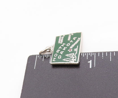 925 Sterling Silver Vintage Pendant Enameled North Dakota State Charm  PT24980