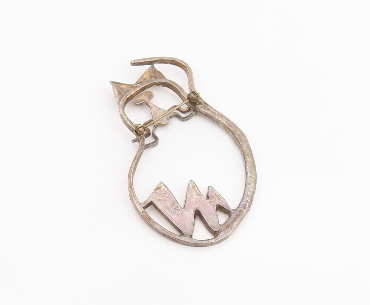 925 Sterling Silver Vintage Brooch CARSI MEXICO Hammered Cat Outline Pin BP11960