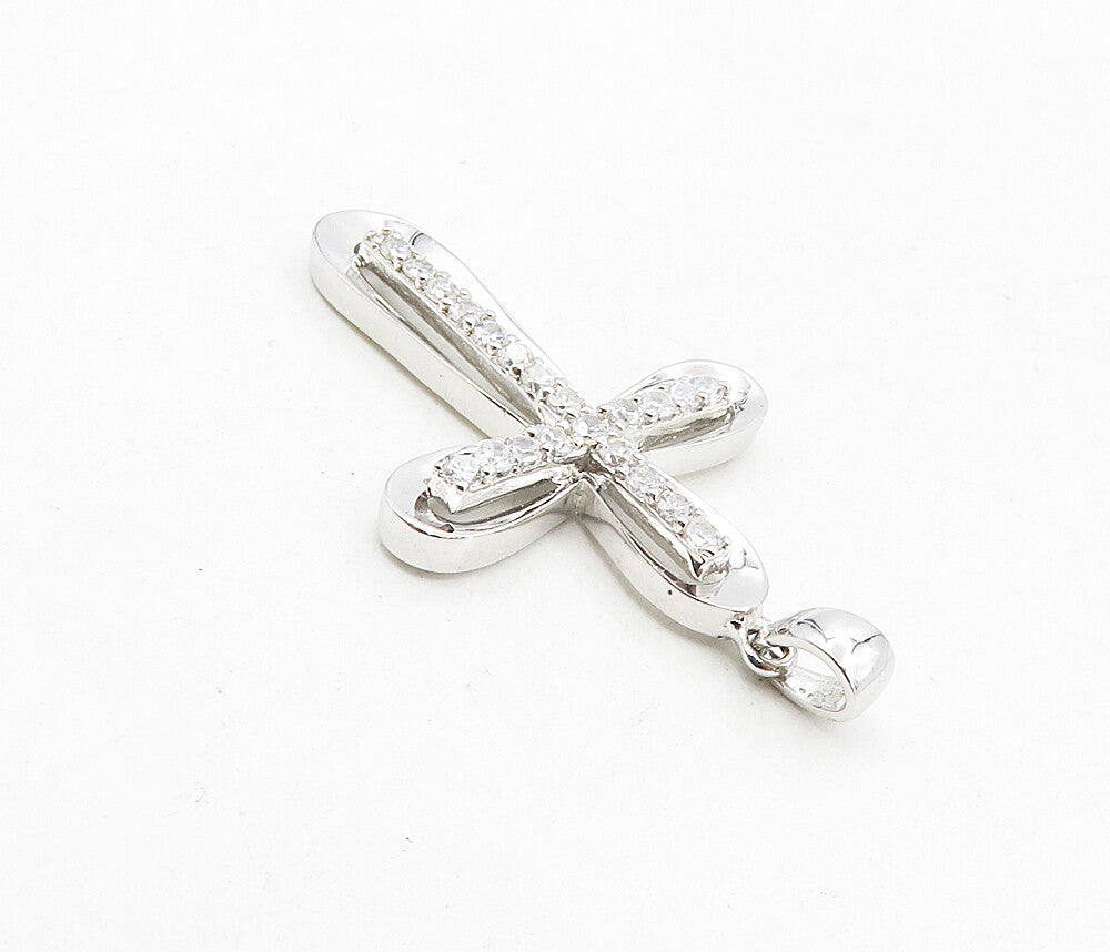 925 Sterling Silver  Sparkling Cubic Zirconia Religious Cross Pendant  PT6489