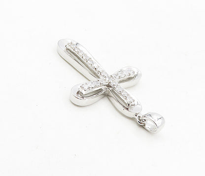 925 Sterling Silver  Sparkling Cubic Zirconia Religious Cross Pendant  PT6489