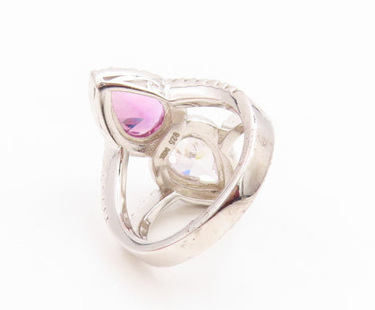 925 Sterling Silver Vintage Ring Elegant Pear Cut Amethyst & CZ  Sz 7  RG35834