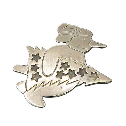 925 Sterling Silver  Vintage Snowman & Christmas Tree Brooch Pin  BP8455