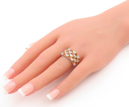 925 Sterling Silver Vintage Ring Citrine & CZ Statement Pave Band  Sz 6  RG33729