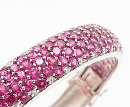925 Sterling Silver  Vintage Ruby & Topaz Cluster Bangle Bracelet BT9781