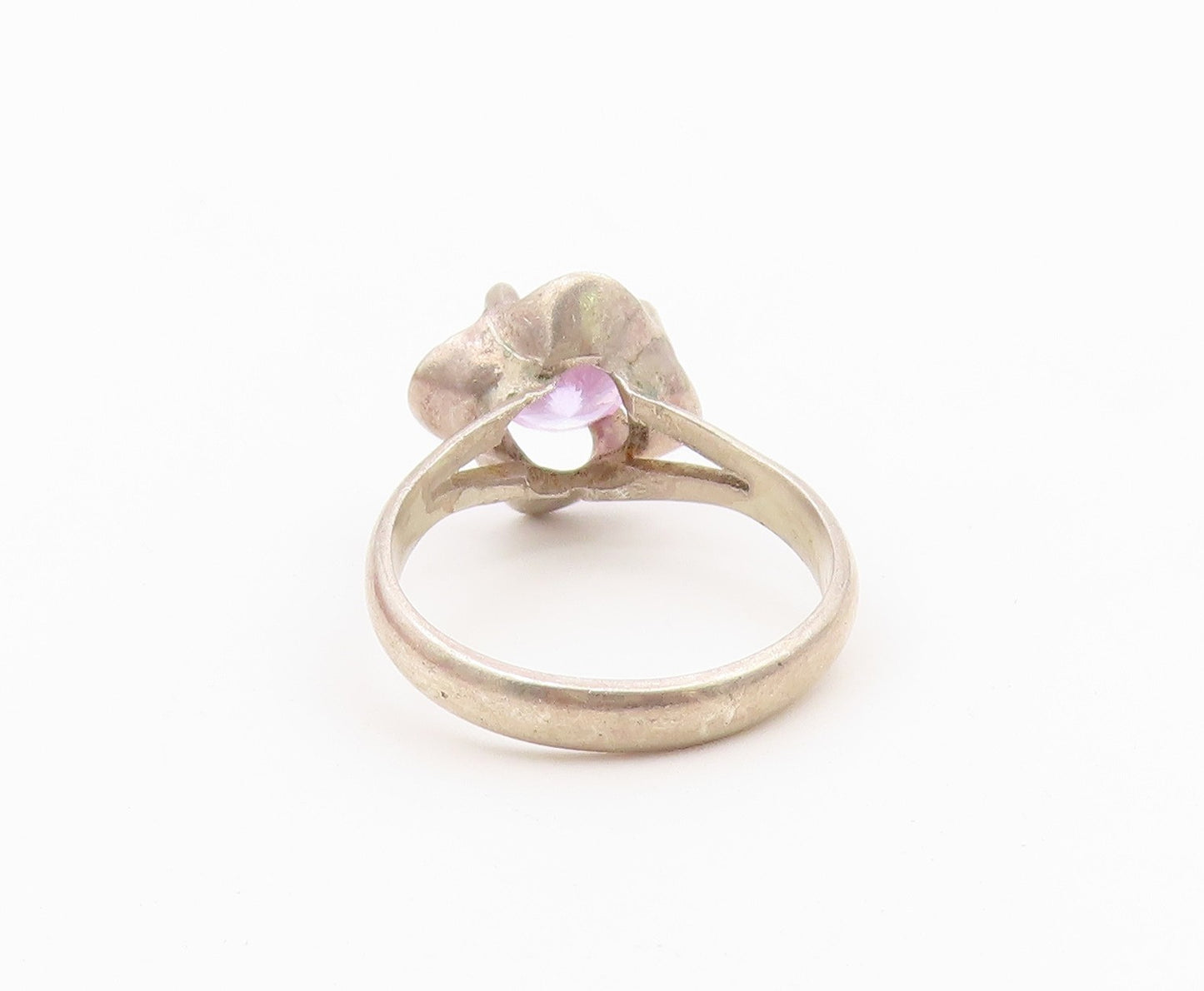 925 Sterling Silver Vintage Ring Round Cut CZ Floral Petal Band  Sz 7  RG36610