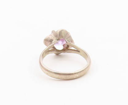 925 Sterling Silver Vintage Ring Round Cut CZ Floral Petal Band  Sz 7  RG36610