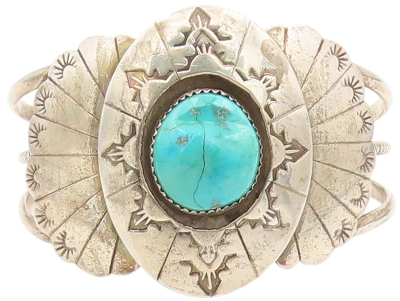 925 Sterling Silver Vintage Bracelet NAVAJO Turquoise Concho Wide Cuff  BT11790