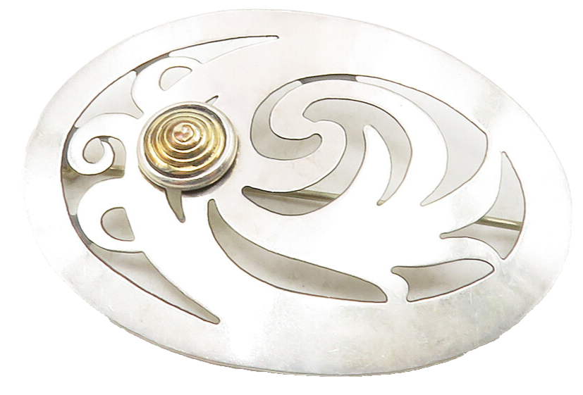 STAMAS 925 Sterling Silver  Vintage Two Tone Cutout Floral Brooch Pin  BP4518