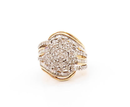 925 Sterling Silver Vintage Ring Gold Plate Real 1.5Ct Diamonds  Sz 7.5  RG32870