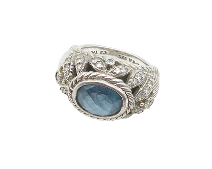 JUDITH RIPKA 925 Sterling Silver Vintage Blue White Topaz Band Ring Sz 6 RG17707