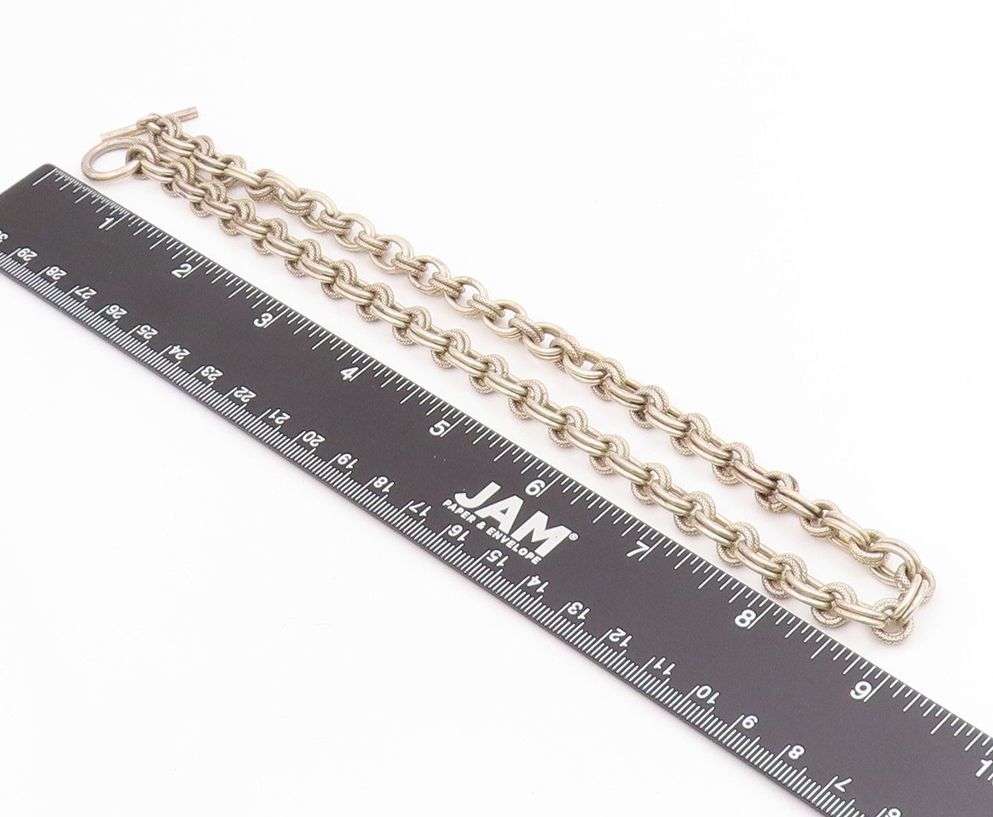 925 Sterling Silver Vintage Necklace Double Circle Toggle Clasp Chain  NE4736