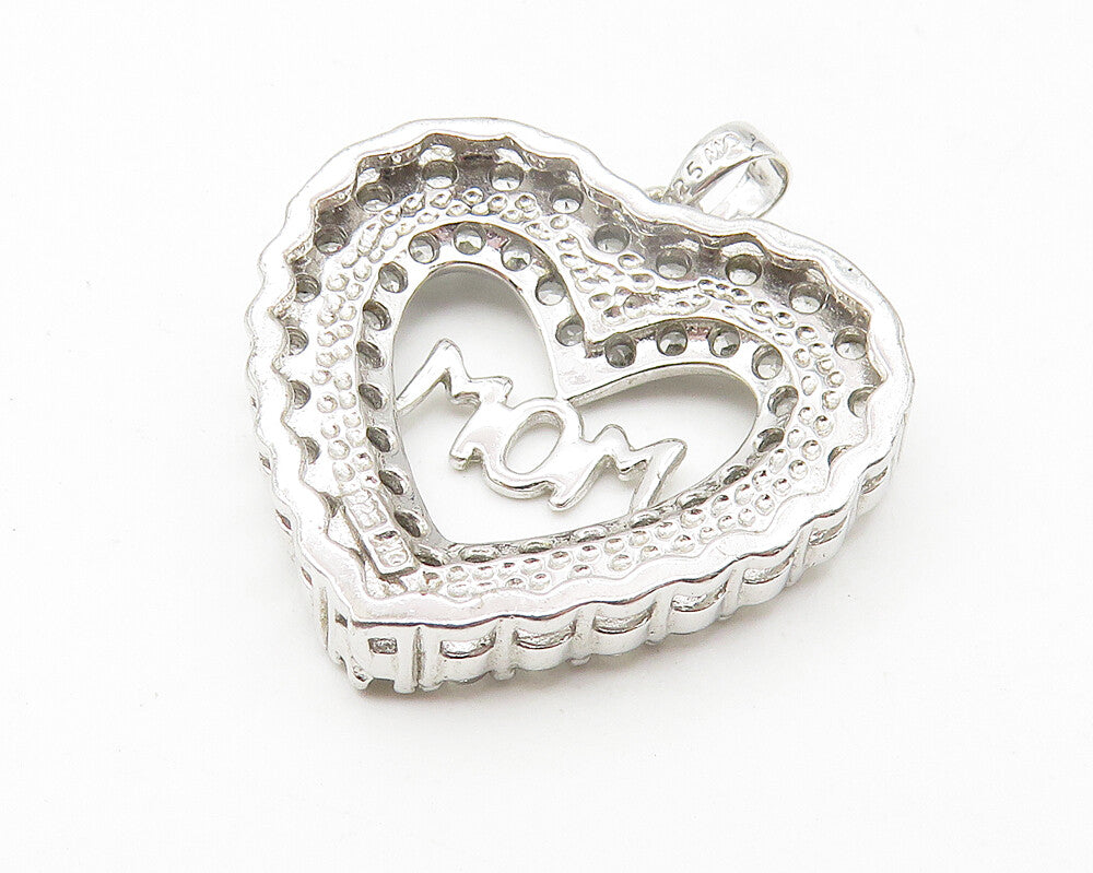 925 Sterling Silver  Vintage Shiny Topaz Mom Love Heart Drop Pendant  PT9007