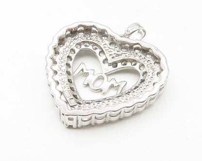 925 Sterling Silver  Vintage Shiny Topaz Mom Love Heart Drop Pendant  PT9007