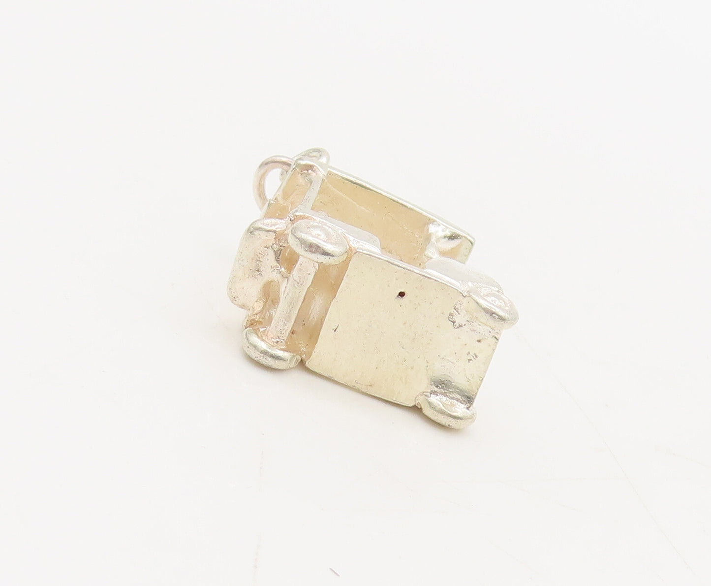 925 Sterling Silver  Vintage Solid Carved Golf Cart Charm Pendant  PT22378