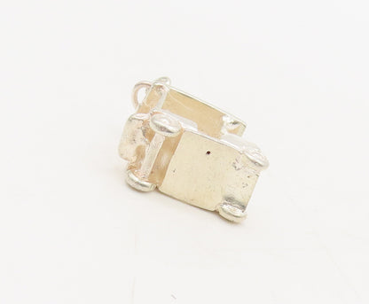 925 Sterling Silver  Vintage Solid Carved Golf Cart Charm Pendant  PT22378