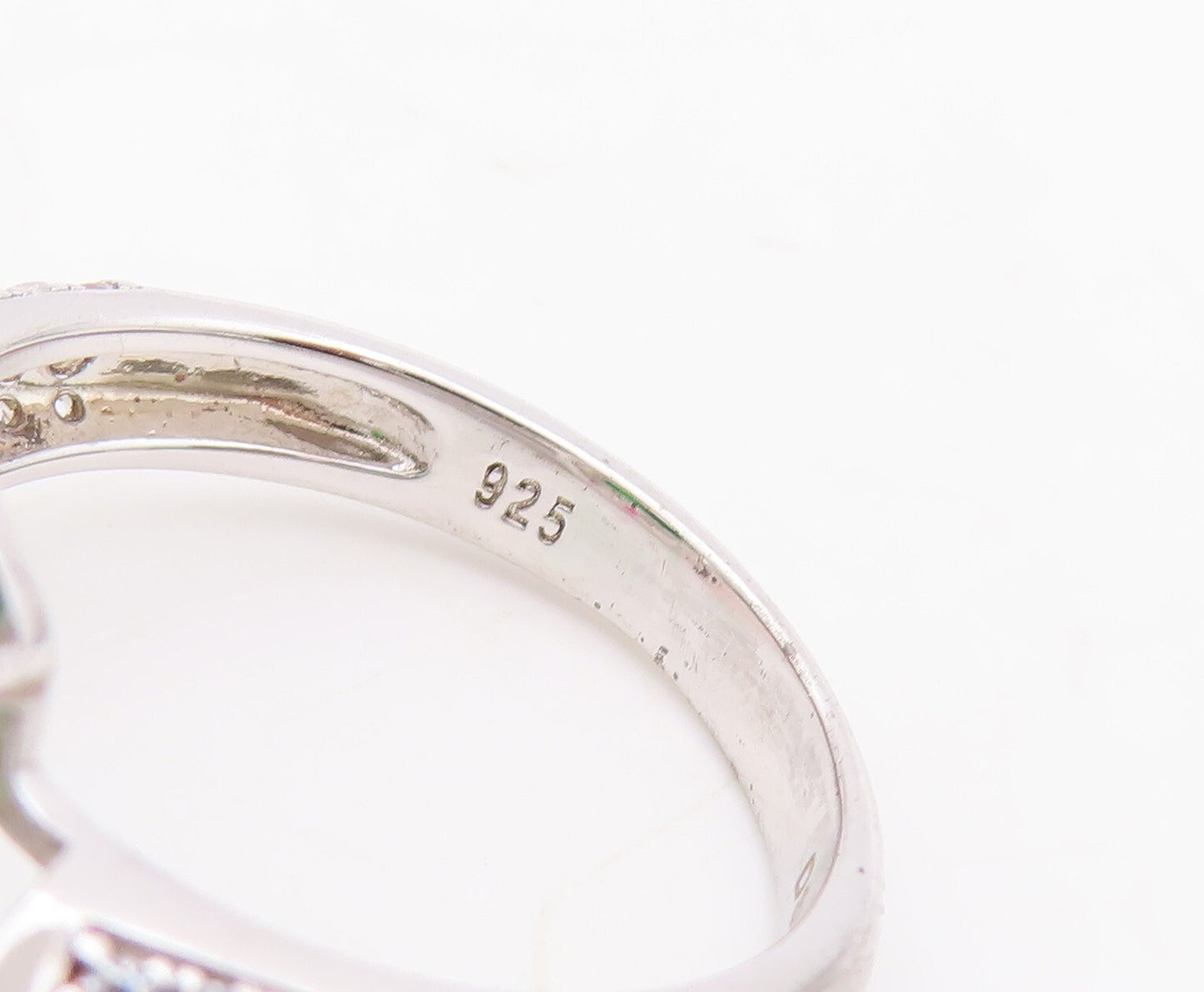 925 Sterling Silver Vintage Ring Designer Rectangle 2 Tone Topaz  Sz 7  RG29308