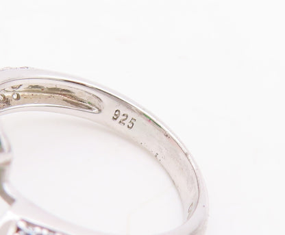 925 Sterling Silver Vintage Ring Designer Rectangle 2 Tone Topaz  Sz 7  RG29308