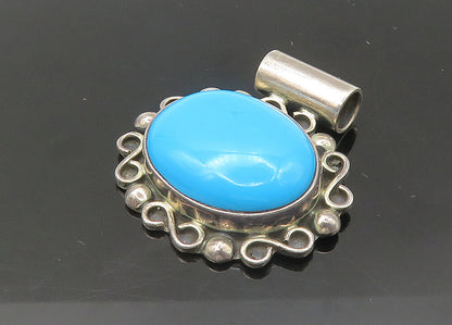 MEXICO 925 Silver  Vintage Cabochon Cut Turquoise Swirl Slide Pendant  PT18004