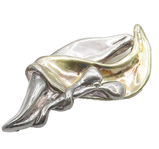 DESIGNER 925 Sterling Silver  Vintage Two Tone Sculpted Brooch Pin  BP7132