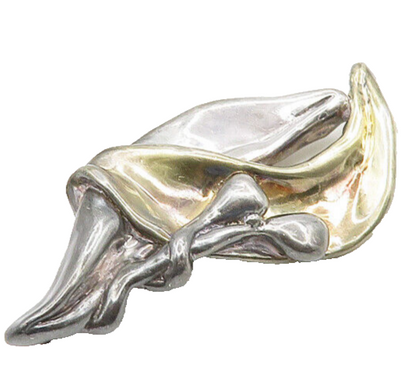 DESIGNER 925 Sterling Silver  Vintage Two Tone Sculpted Brooch Pin  BP7132