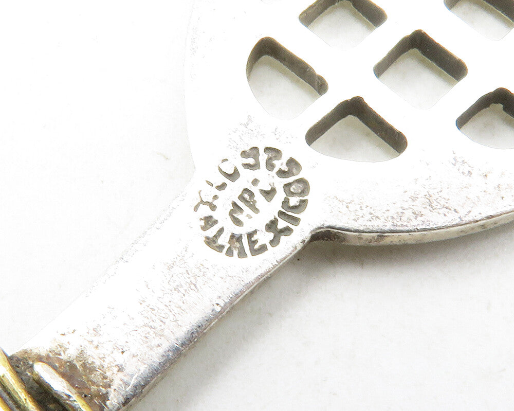 MEXICO 925 Sterling Silver  Vintage Two Tone Tennis Racket Brooch Pin  BP4727