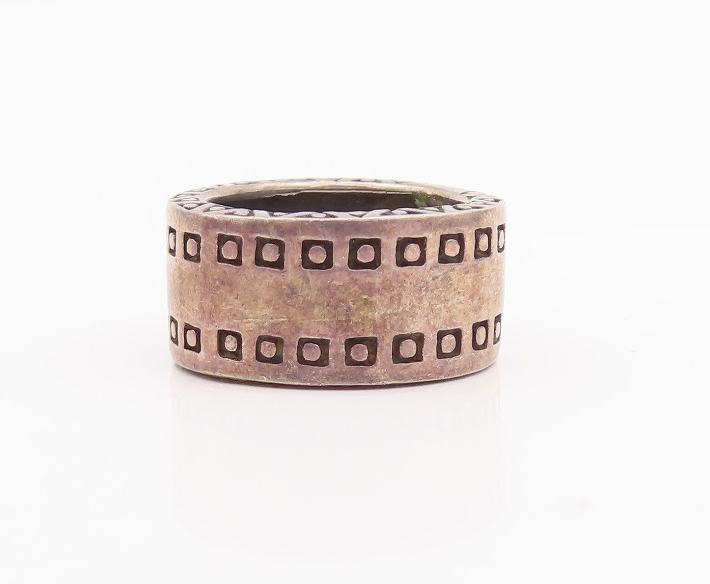 925 Sterling Silver Vintage Ring  Square & Triangles Grooved  Sz 6.5  RG29150