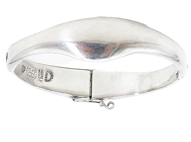 LOS BALLESTEROS 925 Silver Vintage Shiny Smooth Hinge Bangle Bracelet BT3568