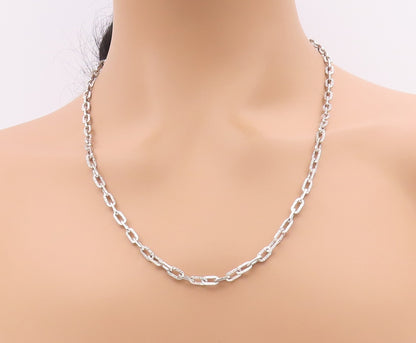925 Sterling Silver Vintage Necklace Minimalist Hollow Over Link Chain  NE4690