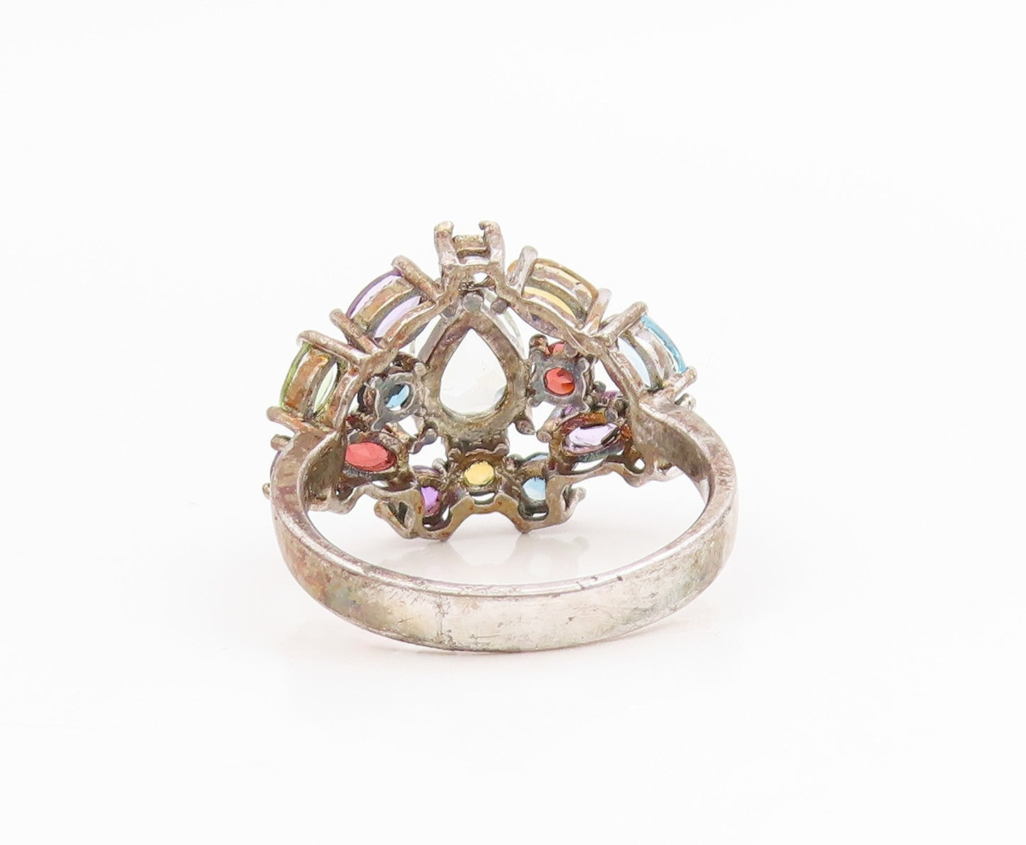 925 Sterling Silver Vintage Ring Multi Gemstone Cluster Band  Sz 8.5  RG34635