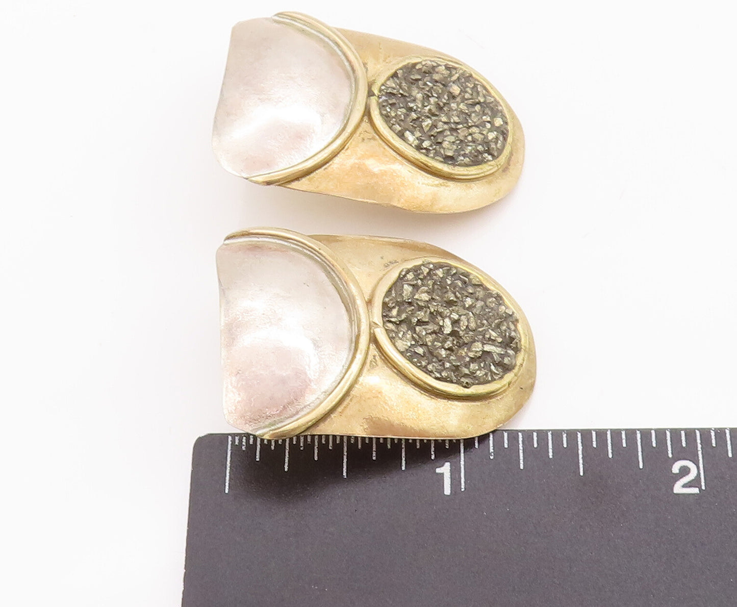 925 Sterling Silver Vintage Earrings Gold Plated Designer Dented Effect  EG13040