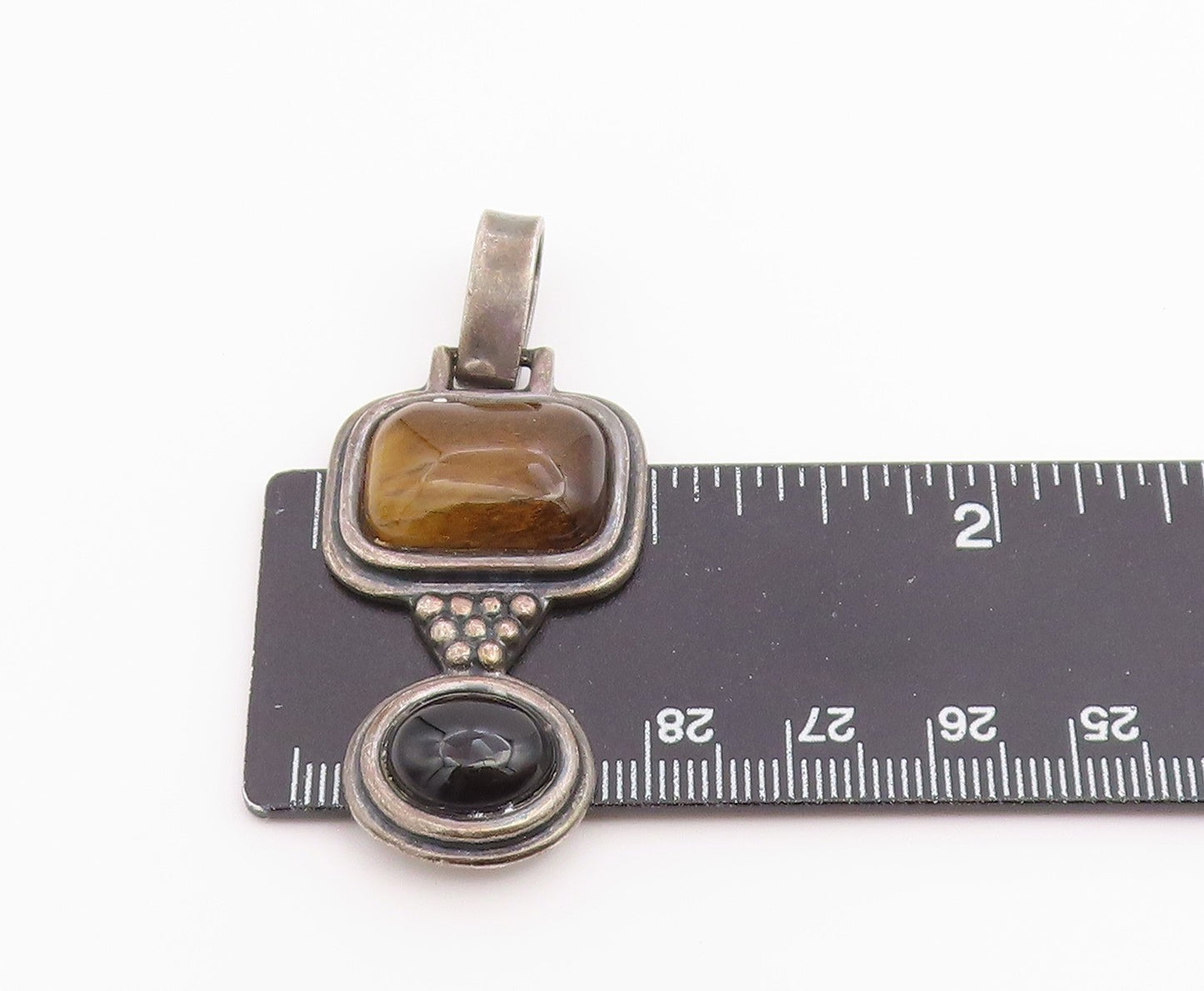 925 Sterling Silver Vintage Pendant Tiger's Eye & Black Onyx Charm  PT26536