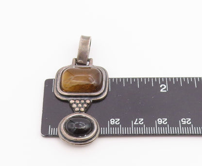 925 Sterling Silver Vintage Pendant Tiger's Eye & Black Onyx Charm  PT26536