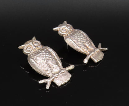 JUANITA ENRIGHT 925 Silver  Vintage Carved Textured Owls Earrings  EG12237