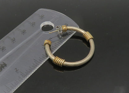 925 Sterling Silver  Vintage Two Tone Wire Wrapped Hoop Earrings  EG10737