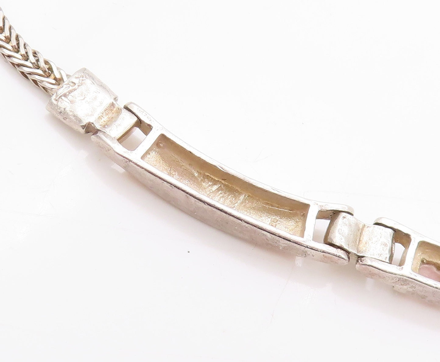 14k Gold 925 Sterling Silver Vintage Necklace Rectangular Pink Gemstone  NE4554