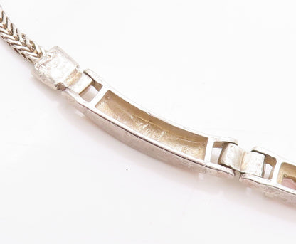 14k Gold 925 Sterling Silver Vintage Necklace Rectangular Pink Gemstone  NE4554
