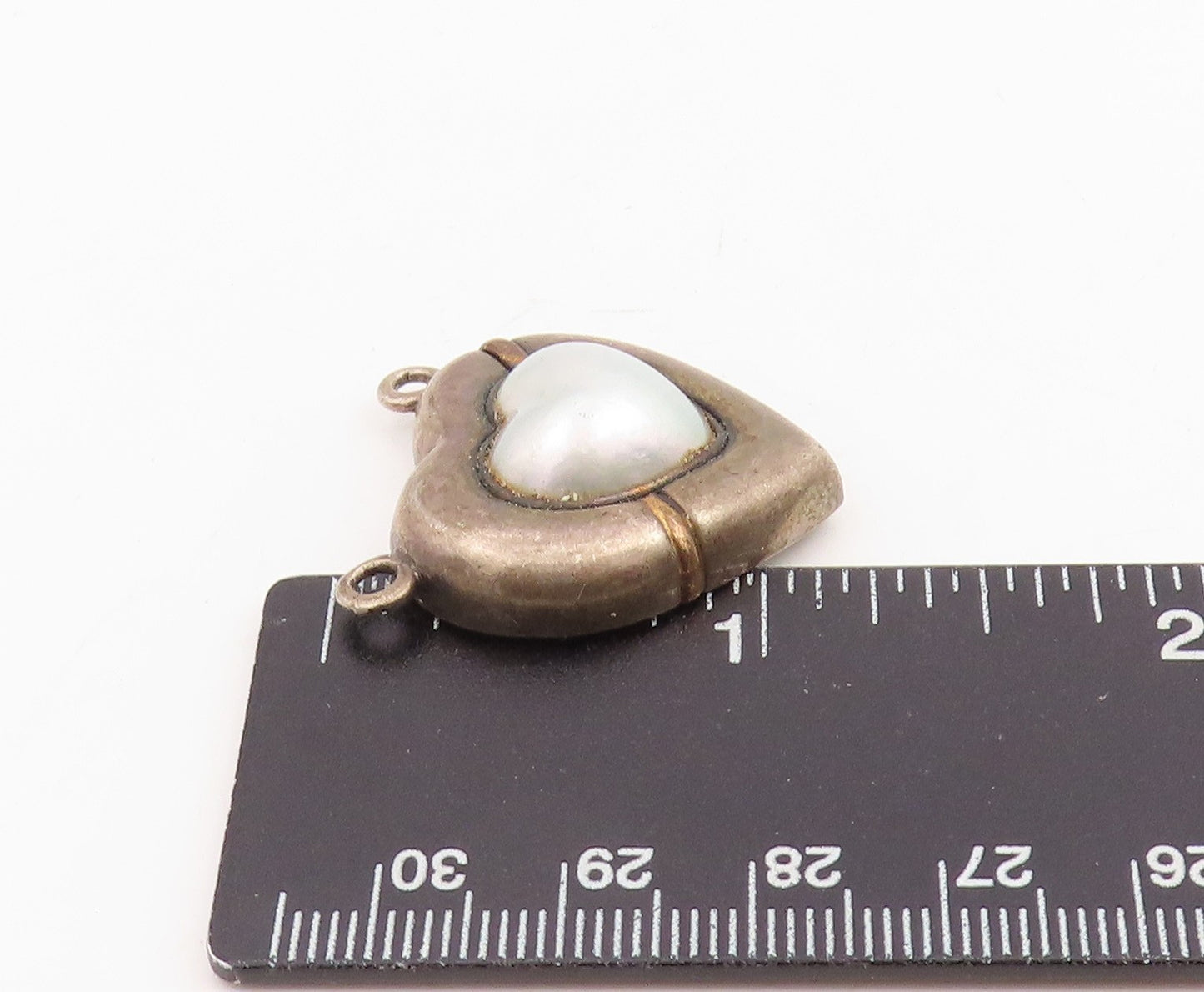 14k Gold & 925 Sterling Silver Vintage Pendant Pearl Love Heart Charm   PT25848