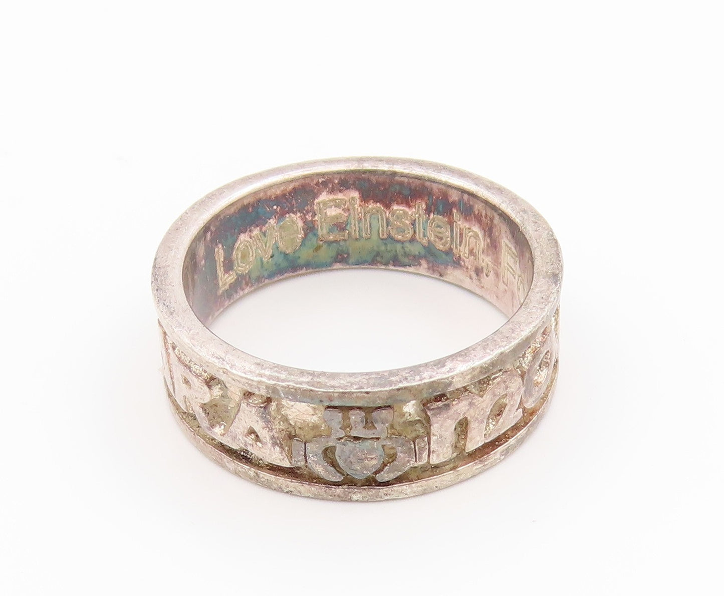 925 Sterling Silver Vintage Ring Embossed Text Statement Band  Sz 6  RG34508