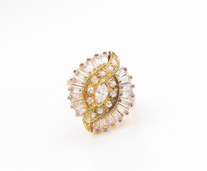 925 Sterling Silver Vintage Ring Gold Plated Marquise Cut CZ Band  Sz 7  RG33828