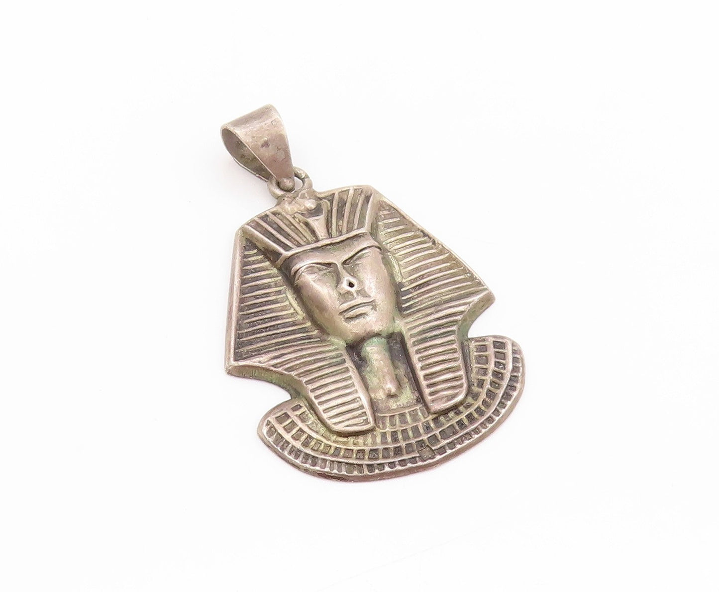 925 Sterling Silver Vintage Pendant Antique Etched King Tut Mummy   PT24173