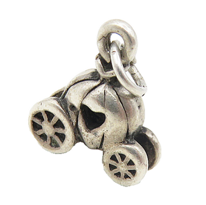 925 Sterling Silver  Vintage Petite Love Heart Pumpkin Carriage Pendant PT6693