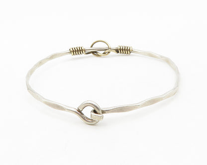 925 Sterling Silver  Vintage Shiny 2 Tone Petite Hook Bangle Bracelet  BT5200